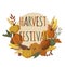 illustration in flat style. logo, cover for harvest festival. wreath of autumn vegetables.