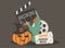 illustration in a flat style on the theme of horror films, halloween movies.