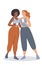 Illustration in flat style. two girls girlfriends are photographed on smartphones