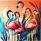 Illustration of a flock of flamingos in the background of plants AI generated