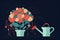 Illustration of flowers in the shape of a human brain growing from a flower pot, generative AI