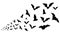 Illustration of flying bats swarm. Black silhouette.