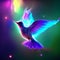 Illustration of a flying hummingbird in neon light on a dark background generative AI