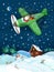 Illustration of flying santa and the deer in the night sky