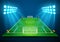 An illustration of Football soccer field with bright stadium lights shining on it. Vector EPS 10. Room for copy