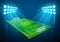 An illustration of Football soccer field with bright stadium lights shining on it. Vector EPS 10. Room for copy