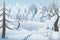 Illustration of Footprints in a romantic snowy landscape