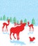 Illustration of forest animals on snow