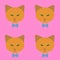 Illustration of four ginger cats on a pink background.