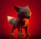 Illustration of fox in red background, fox with red eyes. 3d render of a fox. 3d render of animal. orange animal
