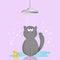 illustration of funny cat with grooming tools for pets grooming