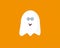 Illustration of a funny ghost with glasses sticking out its tongue isolated on an orange background