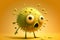 Illustration of funny green virus character with angry face isolated on yellow. Generative AI