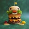 Illustration of a funny hamburger with eyes and tongue
