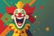 Illustration of a funny wacky colorful clown on a solid flat background. AI generated. April fool\\\'s day