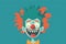 Illustration of a funny wacky colorful clown on a solid flat background. AI generated. April fool\\\'s day