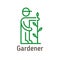 Illustration gardener caring for plants, a sign in the style of line art