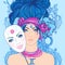 Illustration of gemini zodiac sign as a beautiful girl with mask