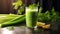 Illustration, Generative AI, Celery smoothie, vegetable thick green healthy drink in a glass