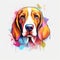 Illustration, Generative AI, colorful rainbow realistic beagle Dog head, animal mascot, T-shirt design