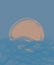 illustration. gentle sunset or dawn at sea. beautiful seascape in minimalist style. abstract orange sun and blue sea on blue sky