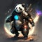 Illustration of a giant panda warrior on a dark background. AI generated