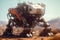 an illustration of a giant robot in the desert