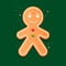 Illustration of a gingerbread man in white glaze on a green background.