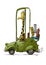 Illustration of a giraffe driving a green old car. isolated