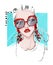 Illustration of girl with big red earrings and with glasses
