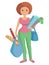 Illustration of a girl carrying bags groceries