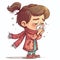 Illustration of a girl with a cold coughing and cleaning her nose