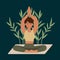 Illustration of a girl doing Yoga. A man in a relaxation pose against the background of trees for a postcard. Vector clip art in