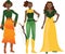 Illustration of girl in fairy outfits worker, archer and princess