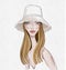 Illustration of girl with long straight hair and with hat