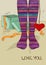 Illustration with girl\'s feet in knitted stockings