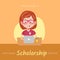 Illustration of girl studying over laptop on table and november is national scholarship month text