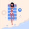 Illustration of girl sunbathing on the beach