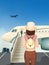 Illustration of girl travels by plane