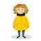 Illustration that girls wearing a yellow raincoat in the rainy season. Girl dressed in French style.