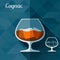 Illustration with glass of cognac in flat design