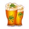 illustration of a glass of foamy beer and clover, hand-drawn on a white background