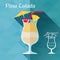 Illustration with glass of pina colada in flat