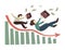 Illustration of global economic impacts, recession, economy graph chart down. Bankrupt concept. People or businessmans falls down