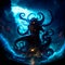 Illustration of a glowing octopus on a dark blue background. AI Generated