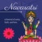 Illustration of goddess durga with flower and navaratri, a festival of unity, faith and love text