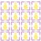 Illustration of gold glittery pineapples in purple frames on a white background