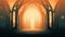 an illustration of a gothic archway with the sun shining through it