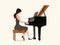 Illustration of Graceful Pianist - Girl Playing Piano