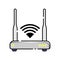 Illustration graphic vector is router with double antennas with yellow light led indicator and wireless symbol